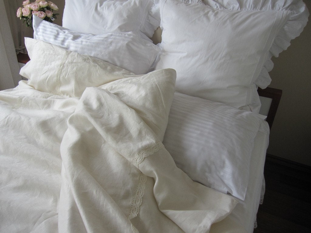 QUEEN duvet cover linen Ivory Cream Bedding Offf white