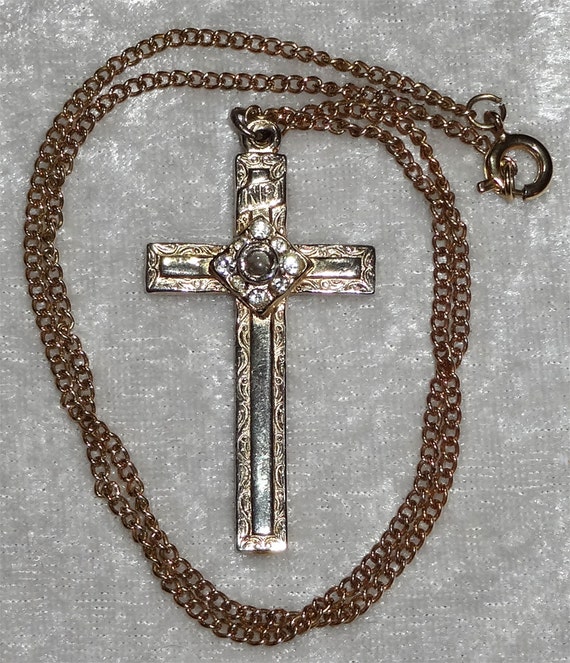 Stanhope Lord's Prayer Rhinestone Cross Necklace Vintage
