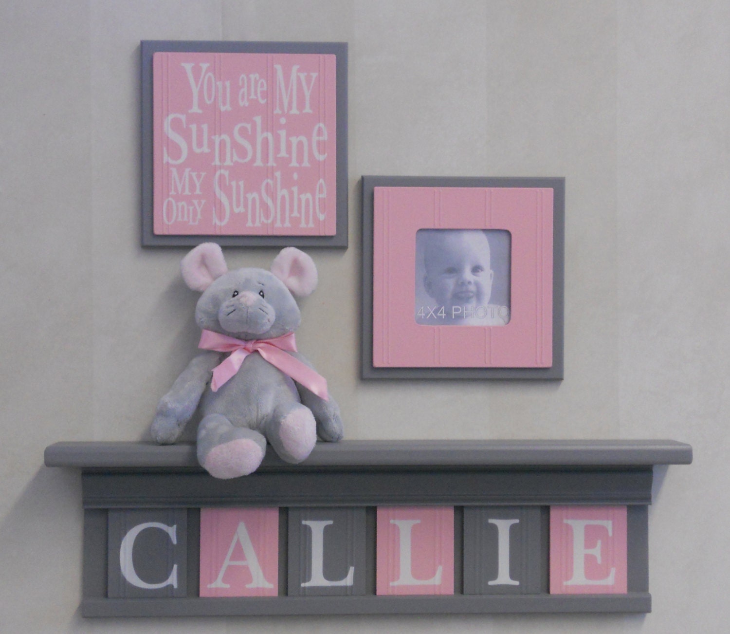 Gray and Pink Baby Nursery Wall Decor Set of 2 Photo Frame
