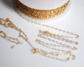 14K gold filled flat cable chain for jewelry making, 1.5mm X 2mm link, 5 feet