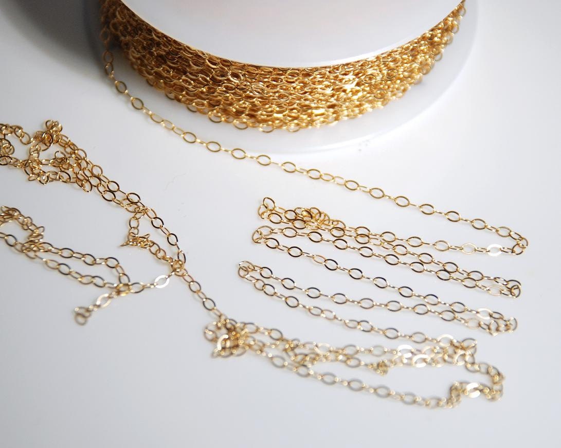 14K gold filled flat cable chain for jewelry making by JWbeads