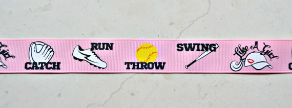 Swing like a girl softball on pink 7/8 inch grosgrain ribbon Il_570xn