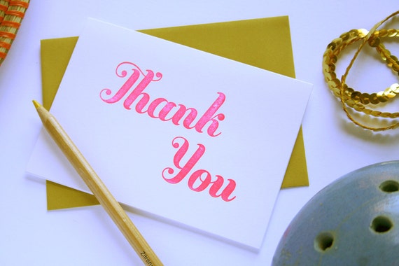 Items similar to Thank You Hot Pink / Letterpress Printed Card on Etsy