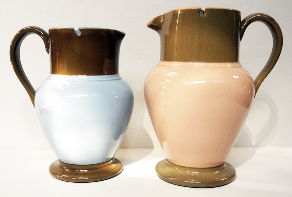 Antique Pottery Water Jugs Water Pitchers Vases Blue and Pink