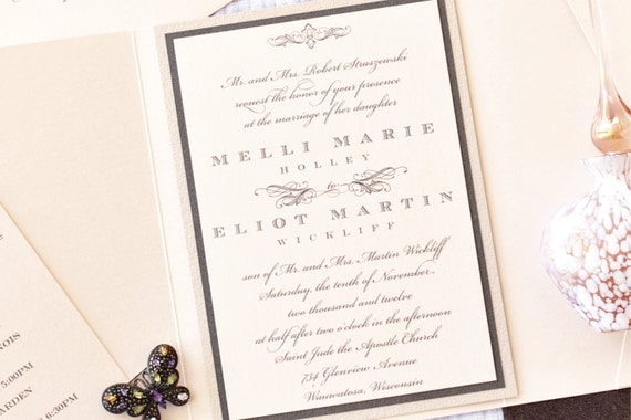 Romantic Wedding Invitation Suite in Coral and Graphite, Purchase for a Custom Sample