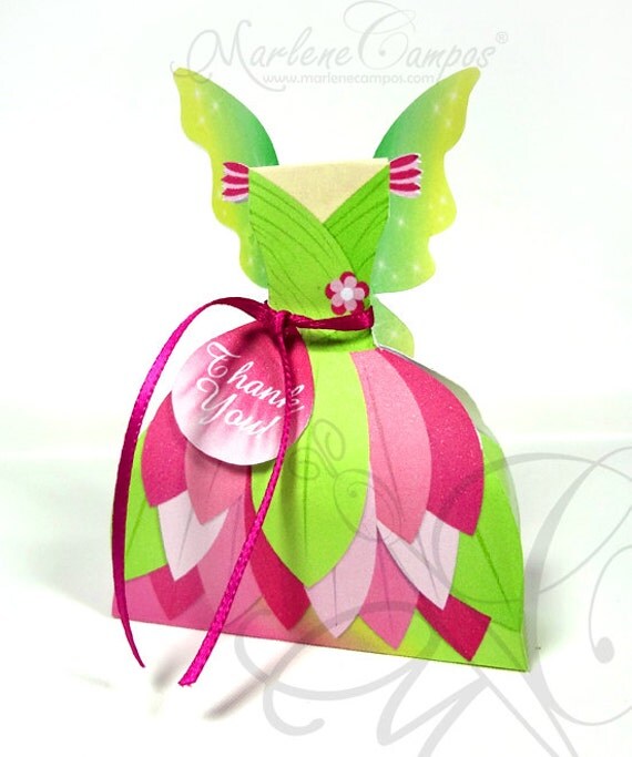INSTANT DOWNLOAD - Pink and Green Fairy Dress Printable Favor Box, Spring flower, Fairy Birthday Party, Birthday - Paper Art by MC Il_570xn