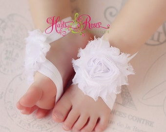 -Baby Shoes-White Baby Barefoot Sandals-Baby Sandals-Newborn Sandal ...