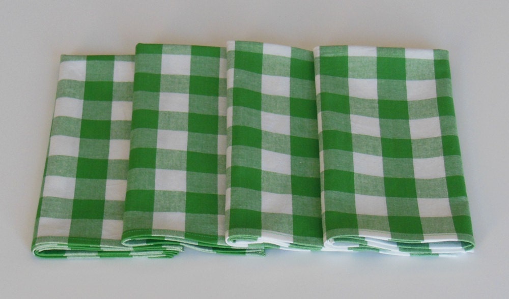 Green Gingham Cloth Napkins Fabric Napkins Table Linens