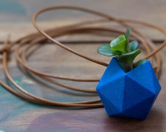 Planter Necklace in Classic Blue: Icosahedron Wearable Planter