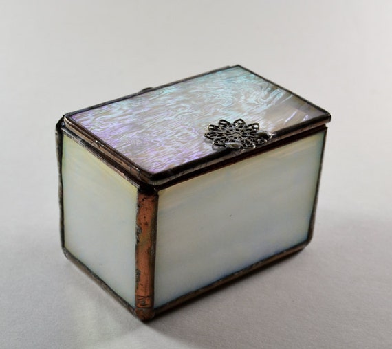 Stained Glass Lidded Box Frosted White by RoseMarysGlassArt
