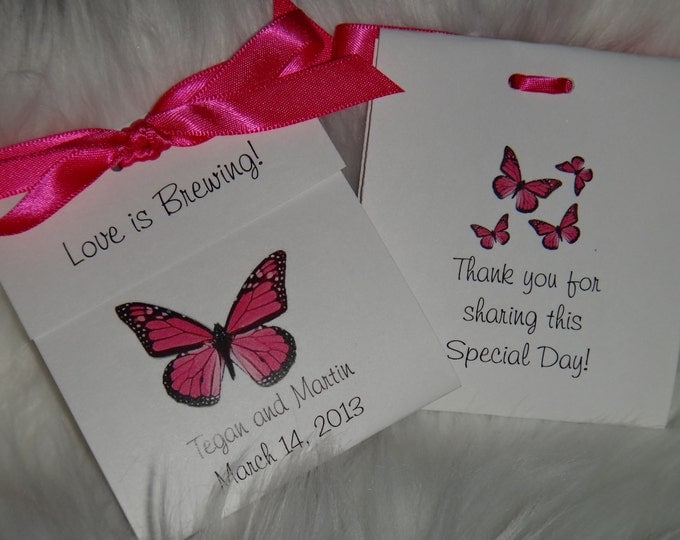 Hot Pink Butterfly Tea Bag Favors for Wedding Bridal Shower Butterflies Birthday Party Favors