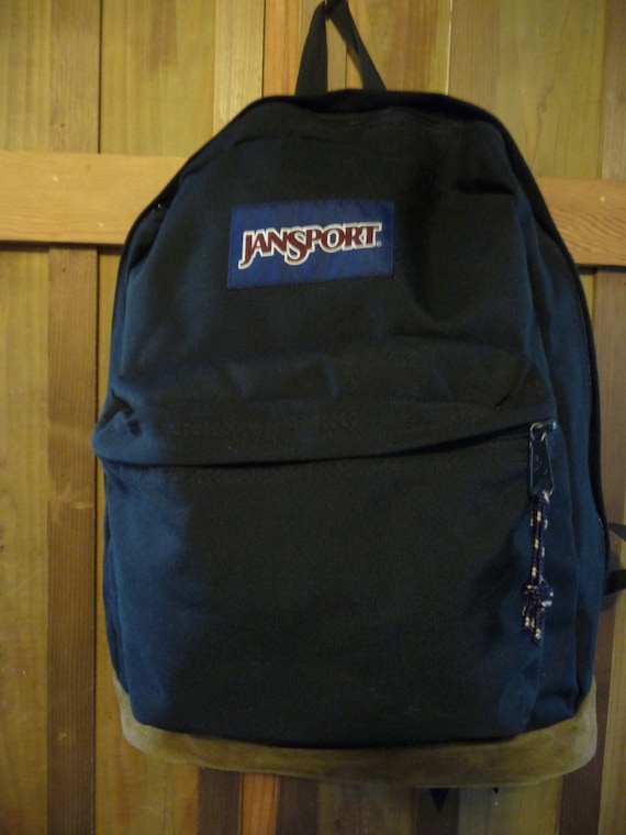 Vintage JANSPORT USA Leather Bottom Backpack BLACK Day Pack