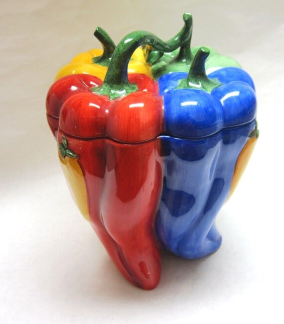 Hot Jalapeno Pepper Cookie Jar Huge Red Yellow Green Blue