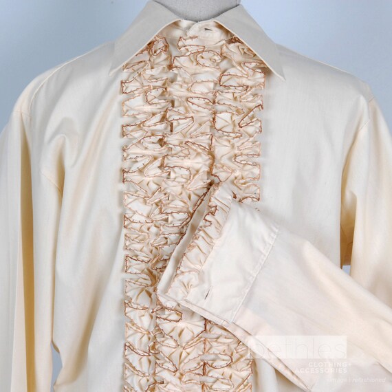 Beige Tuxedo Shirt Mens Ruffle Front and Cuffs Formal Wear
