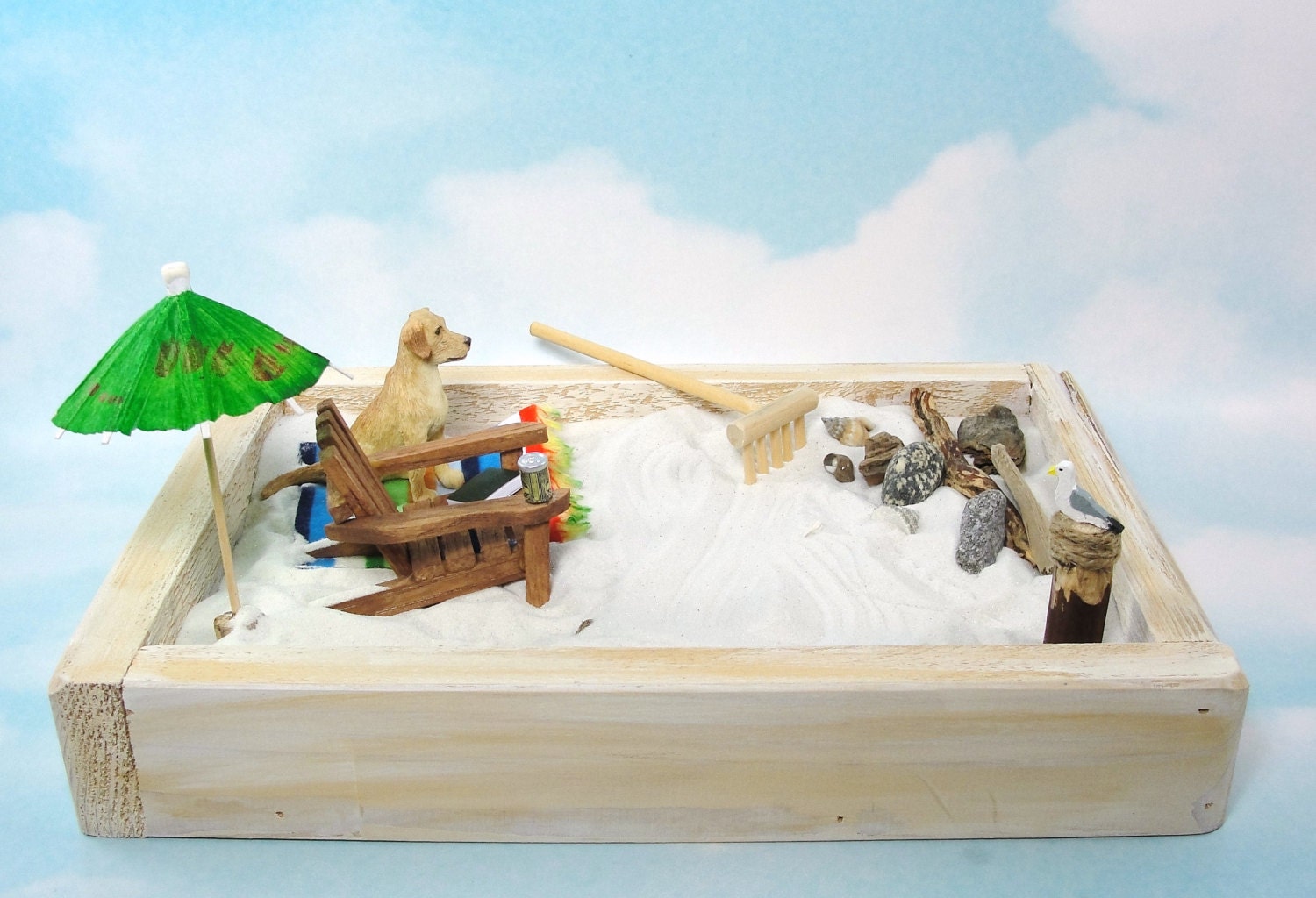 miniature zen beach garden kit adirondack chair dog beach