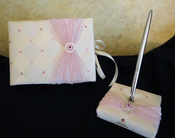Wedding Guest Book and Pen Set with Swarovski Crystals - Custom Made to Order