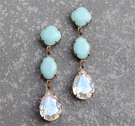 Mint Green Earrings Moonlight Pear Swarovski Crystal