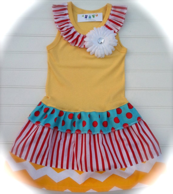 Ruffle Neckline Circus Dress. Available in by BabyThreadsByLiz