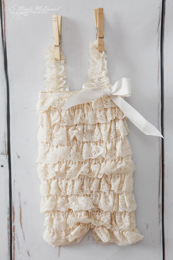 Petti Romper Ivory/Beige Lace Romper Girls by PoshPeanutKids