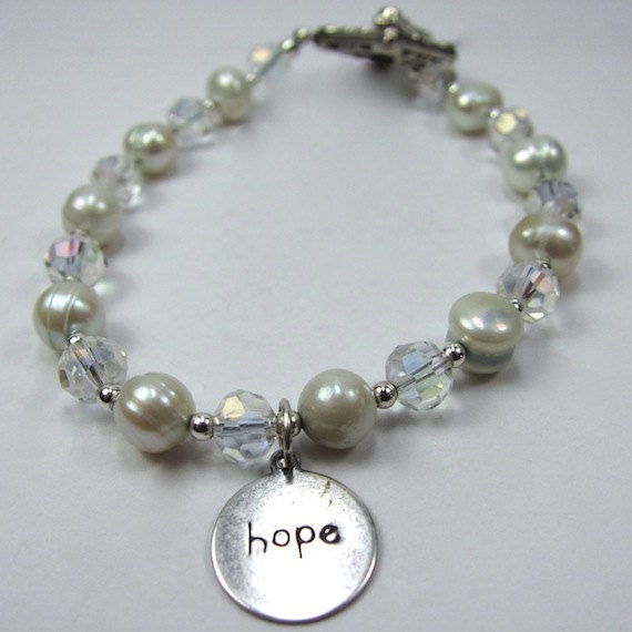 Bracelet of Light Blue Pearls, Very Light Blue Tinted "Pearls of Hope for Haiti" Pearl and Crystal Bracelet