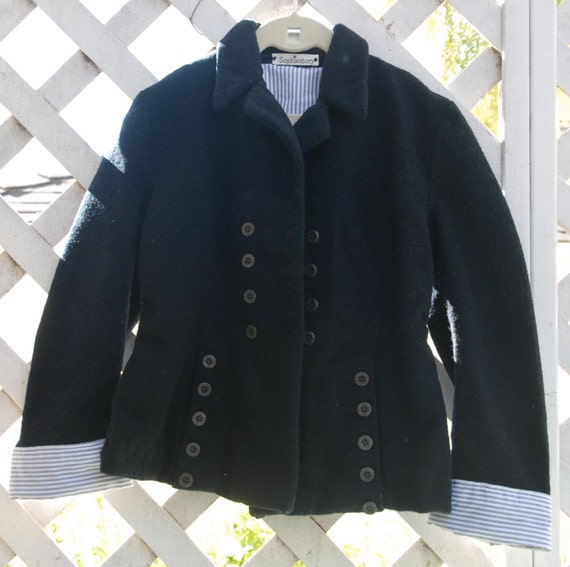 Items similar to Girls Black Double Breasted Wool Coat, Repurposed ...