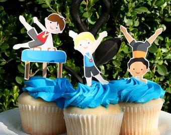 DIY Print at home Gymnastics Party - Boy Gym Cupcake Toppers - Gymnast Boys - Cake Toppers - Cake Decoration - Gym Party Decor - Boy Gymnast