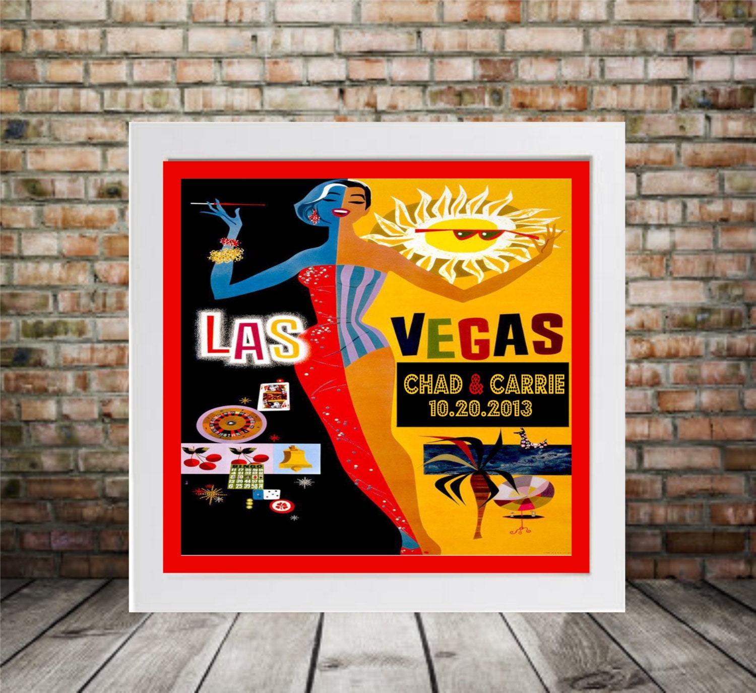 Art Deco Wedding Gift Personalized Las Vegas Print FRAMED ART