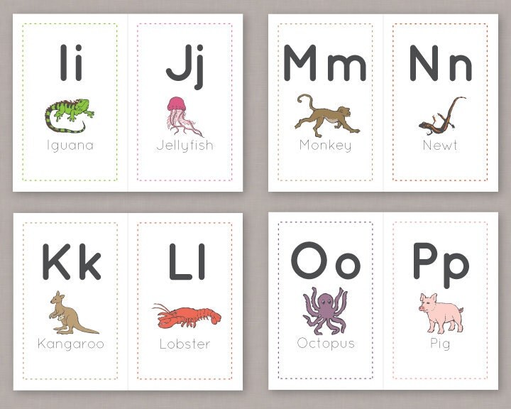 printable alphabet animal flashcards pdf digital file