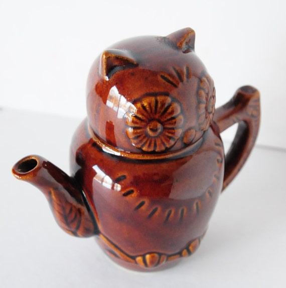 Owl teapot single serve ceramic mid century modern retro