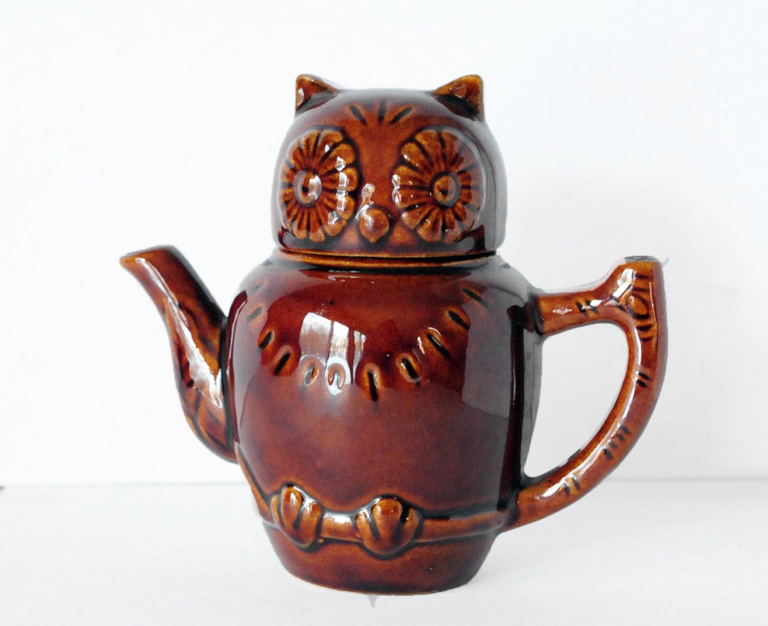 Owl teapot single serve ceramic mid century modern retro