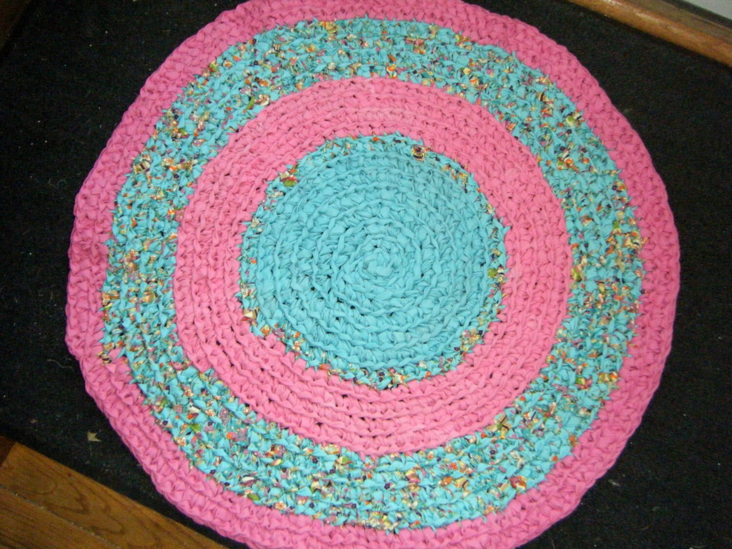 Handmade Rag Rug in Aqua Blue and Pink For Etsy