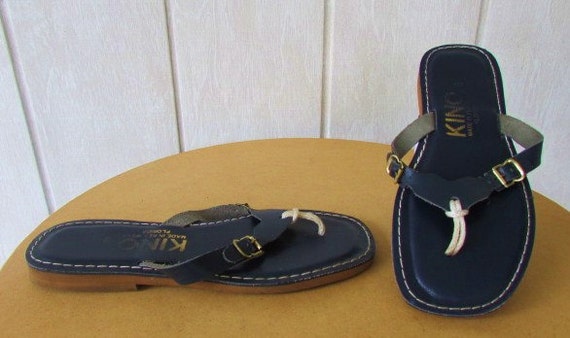 vintage 70s  navy leather  thong  sandals  9 kino west florida