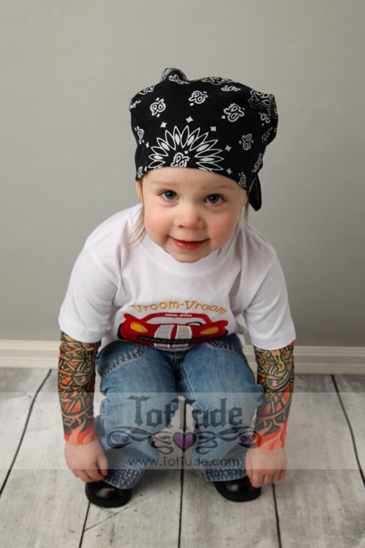 Toddler Baby Tattoo sleeve shirt with race car applique by TotTude