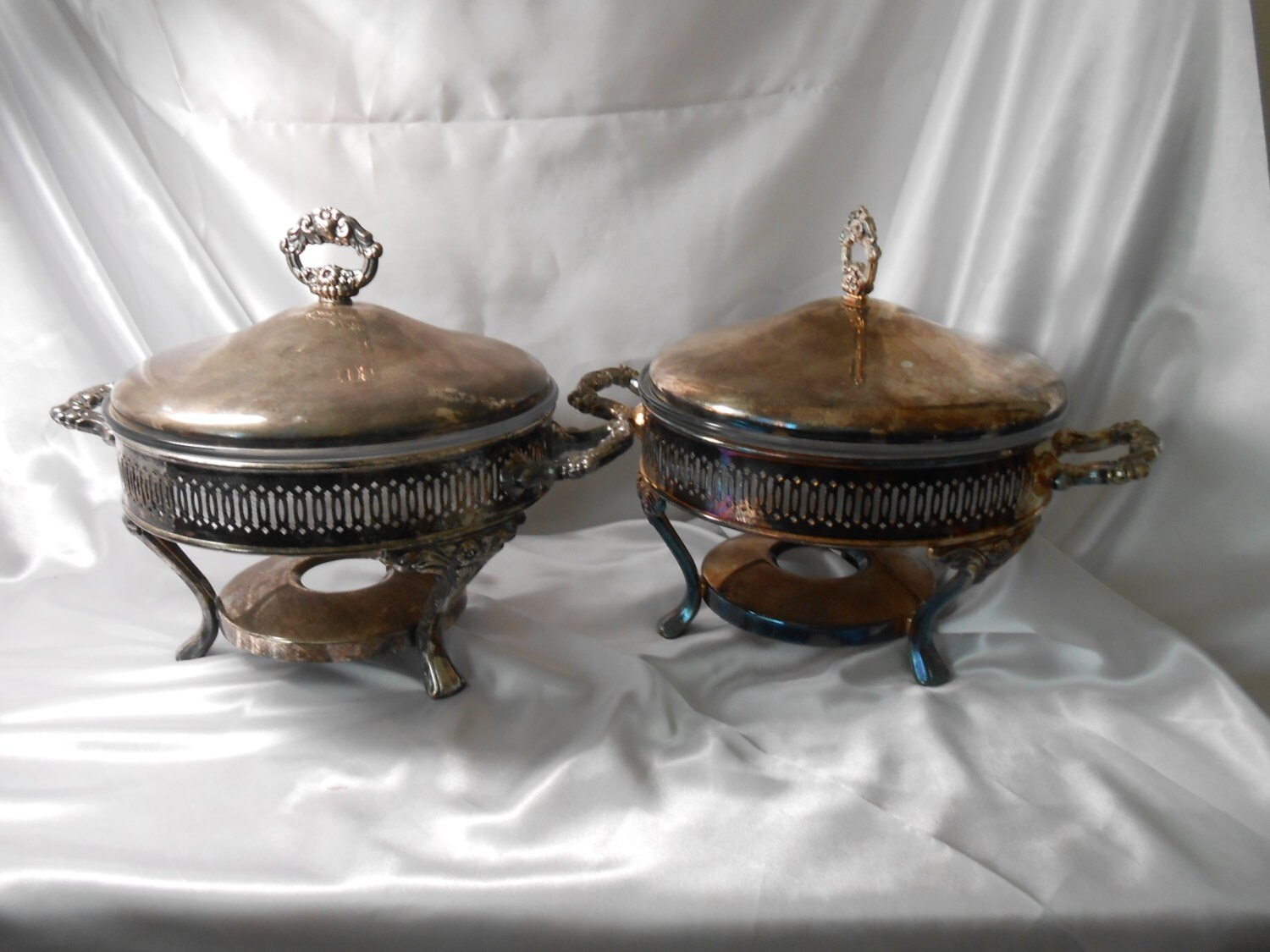 Silver Plated CHAFING DISHES footed serving dishes with lids