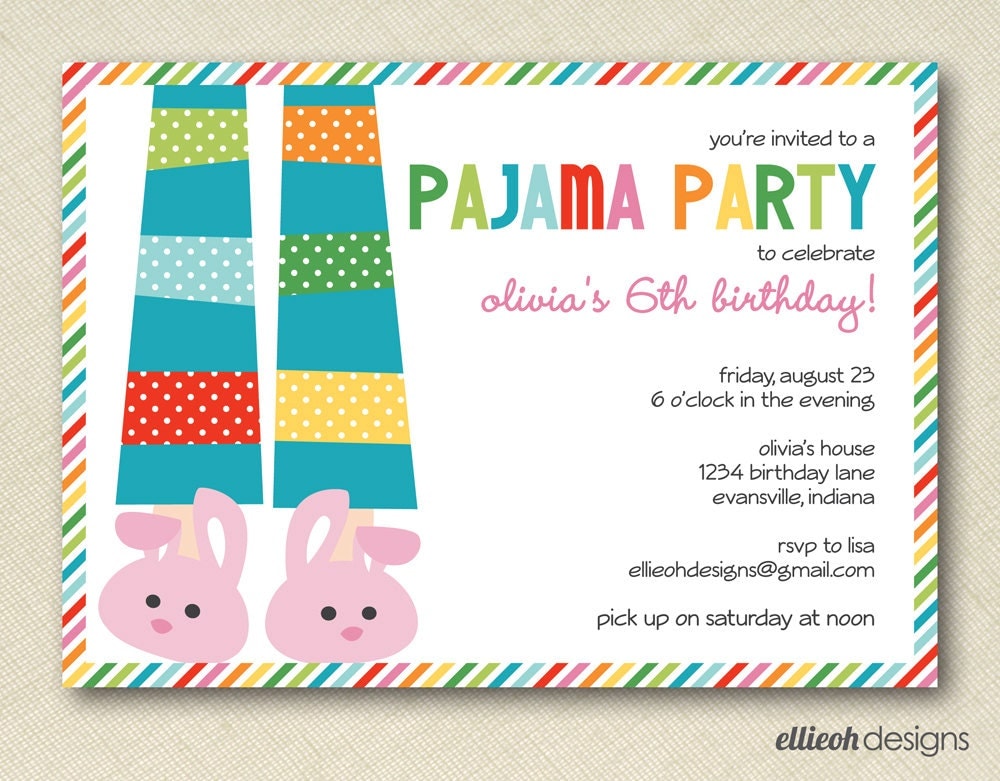 pajama party birthday invite doublesided by ellieohdesigns