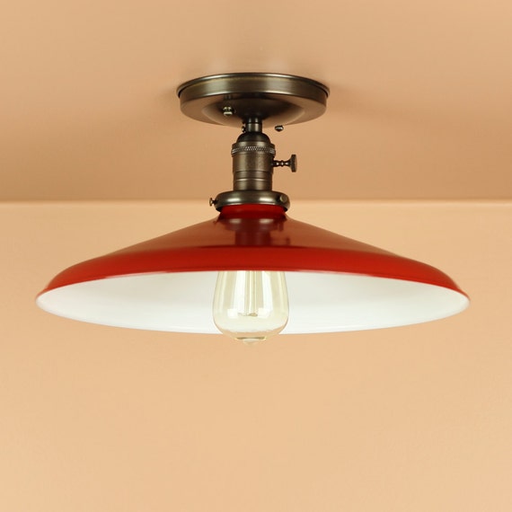 Semi Flush Lighting w/ 14 inch Red Porcelain by BlueMoonLights