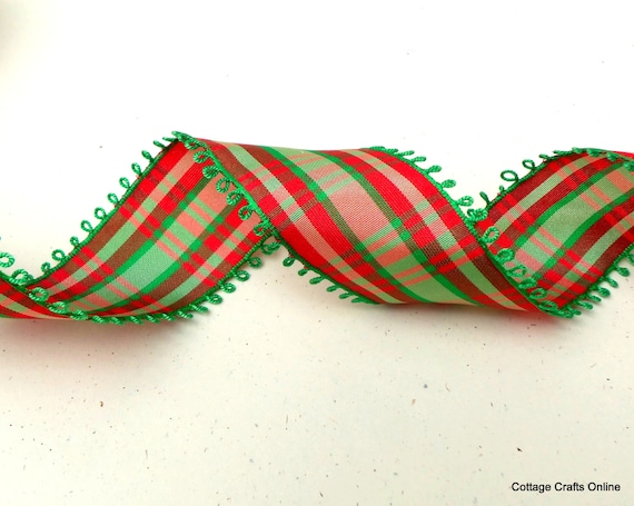 Christmas Wired Ribbon 1 1/2 wide Red Green Fancy