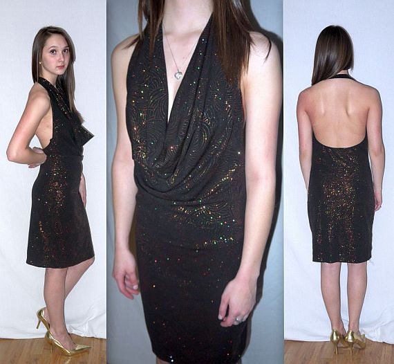 Vintage 70s style Disco Party Dress / 90s BOHO GLAM Glitter