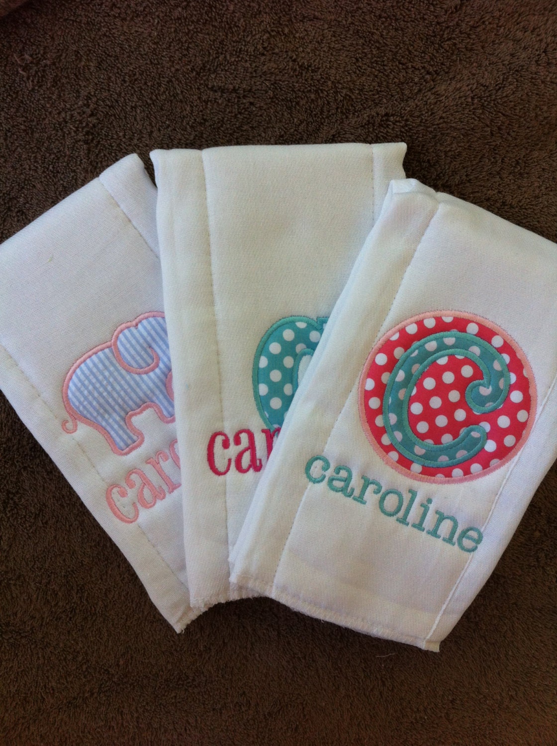 Set of 3 Personalized Burp Cloths Diaper Cloths by Rubyandoliver