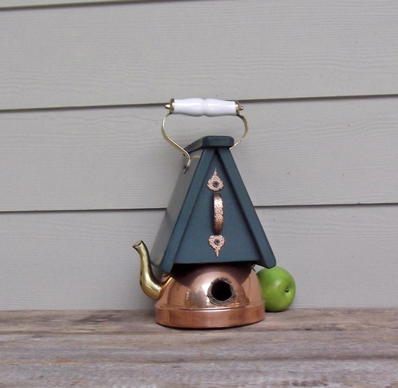 Vintage Copper Tea Kettle Birdhouse Whimsical Birdhouse