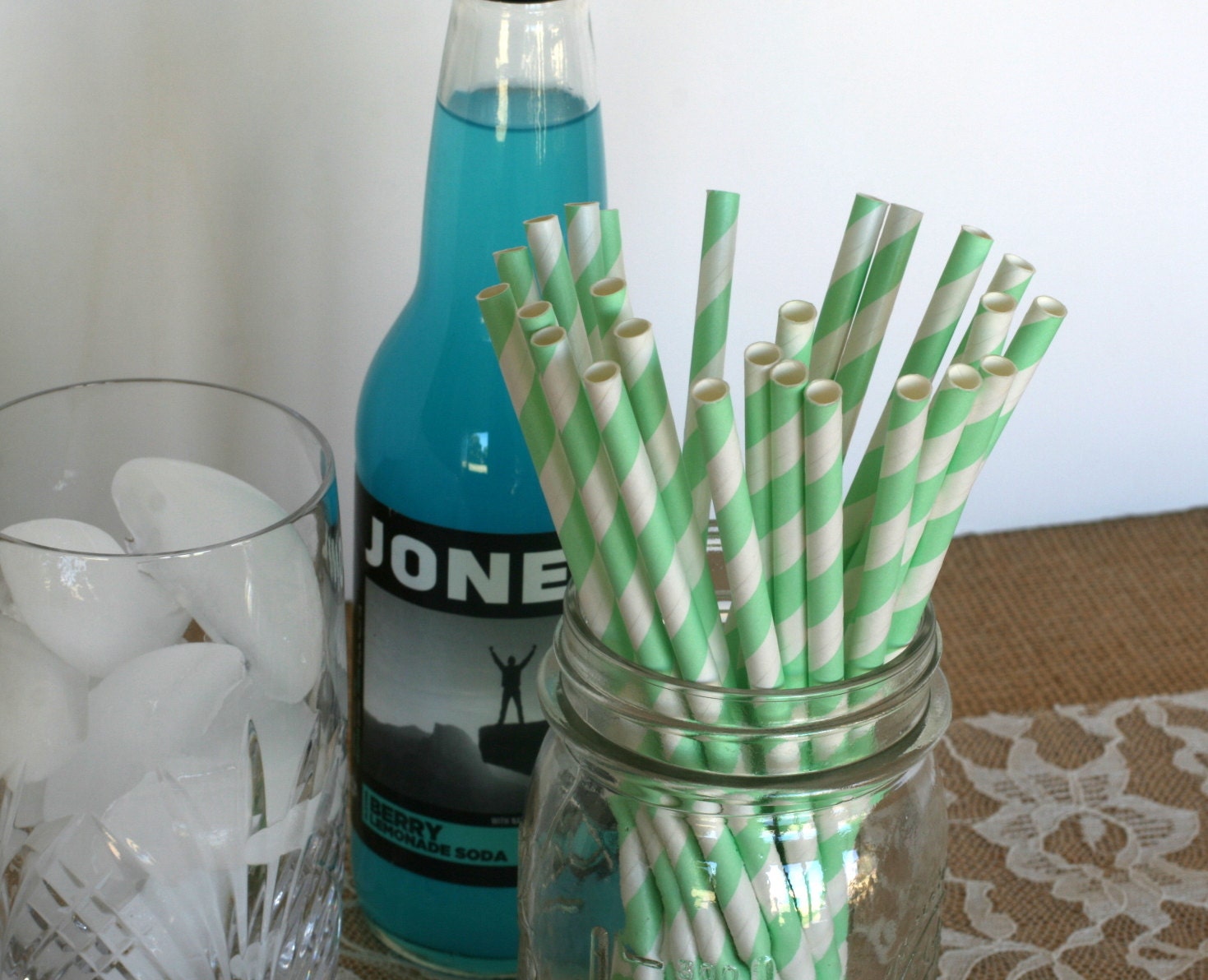 Mint green fancy drinking straws in the by talkingtwineandtrim
