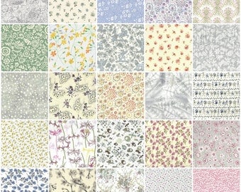 Low volume Liberty print charm pack, 36 5" patchwork squares in low volume pale prints