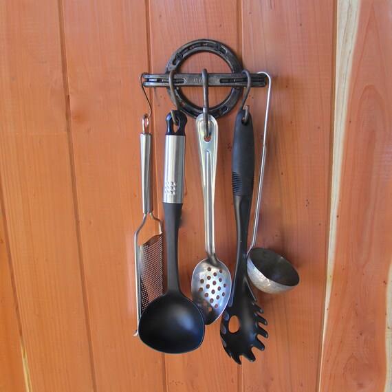 Kitchen utensil holder 4 hooks & screws by BlacksmithCreations