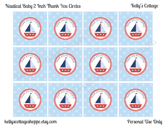 Nautical Baby Shower 2 Inch Thank You Circles, Instant Download, Printable, Digital Il_570xn