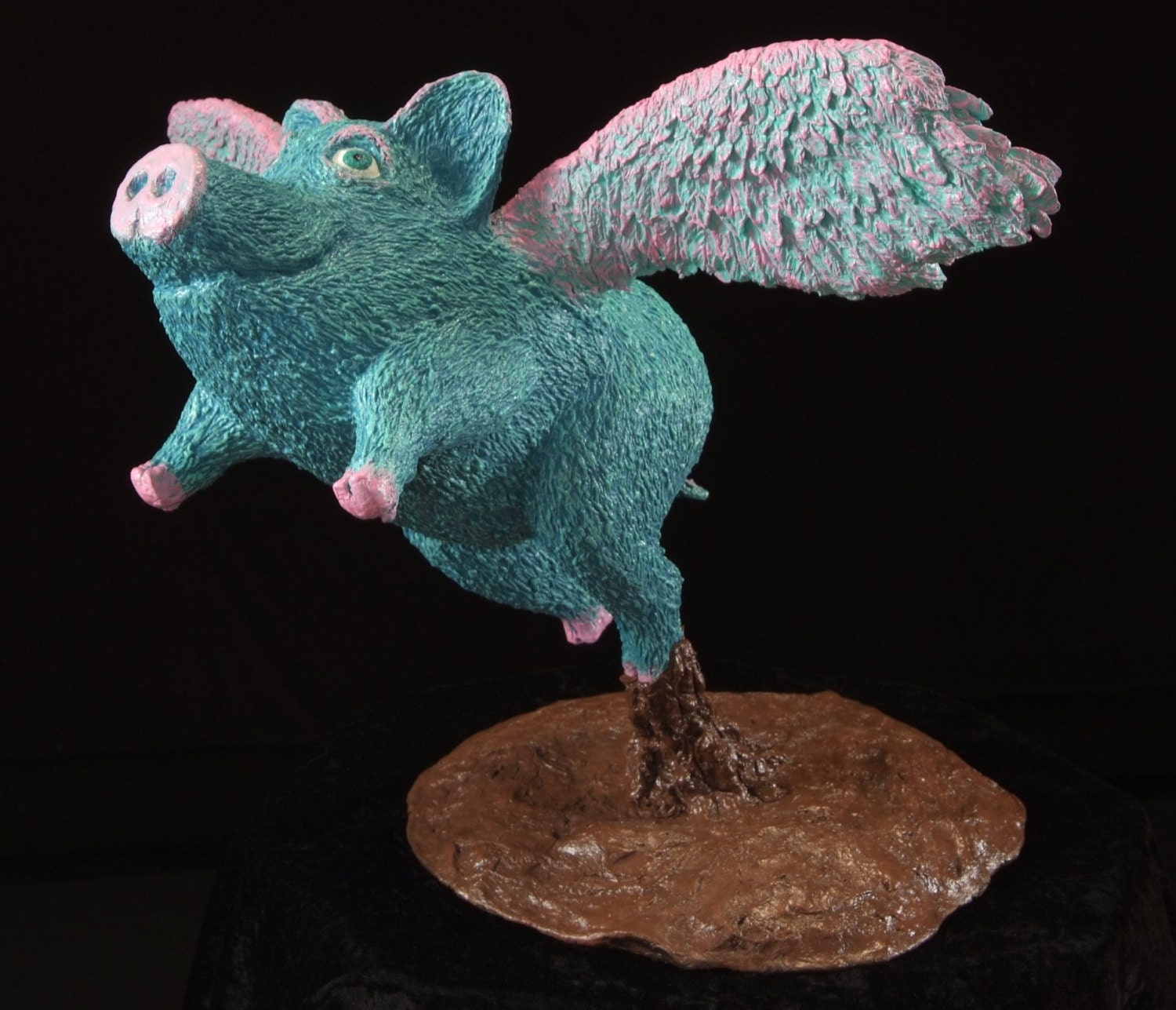 Flying Pig with blue body and pink wings by WhimsyWinks on Etsy