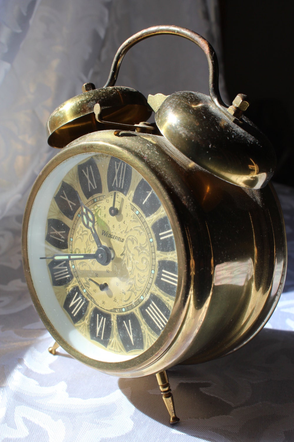 Brass Wedgefield double bell alarm clock