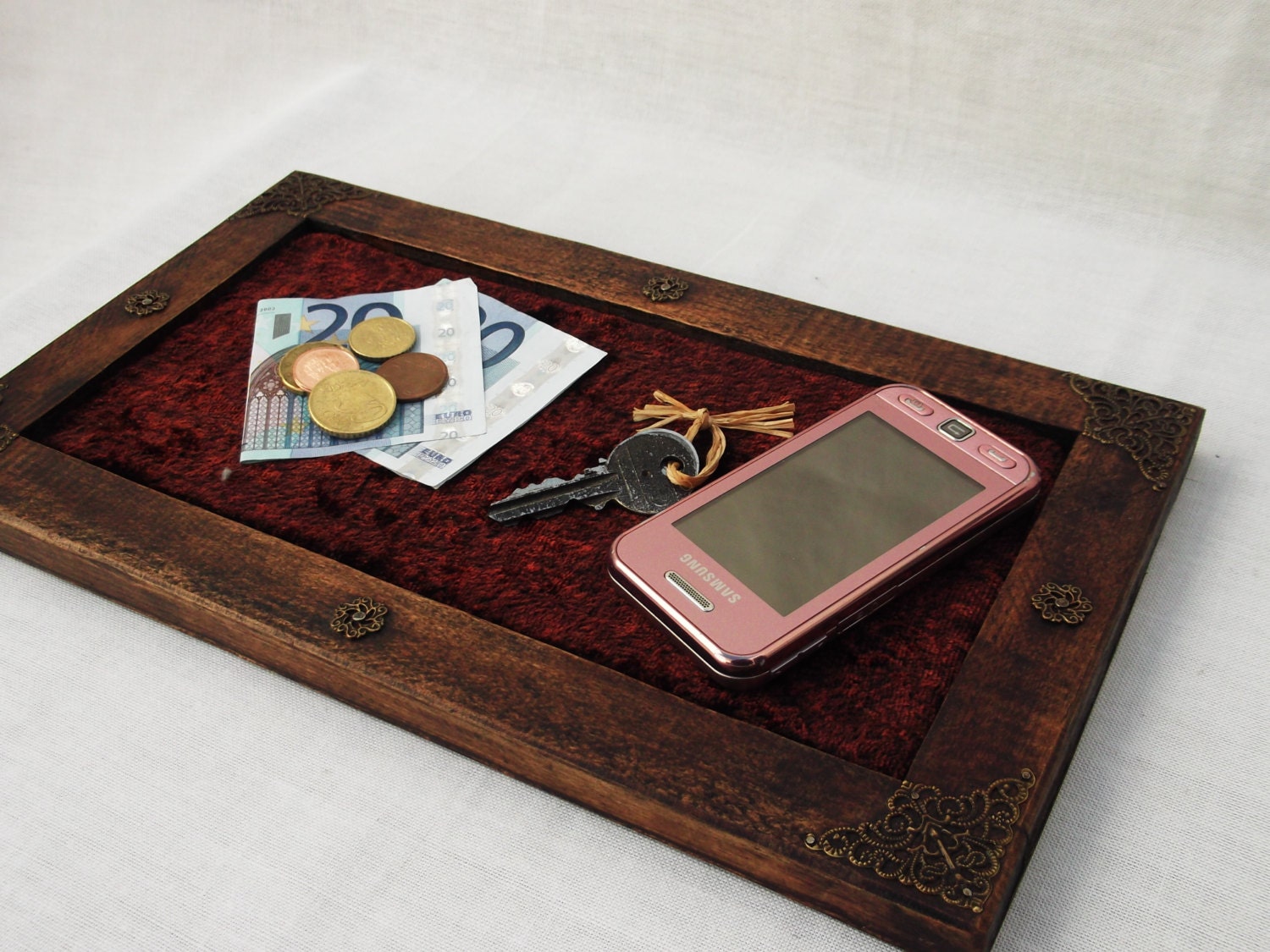 Rustic handcrafted wooden decorative valet tray / jewelry