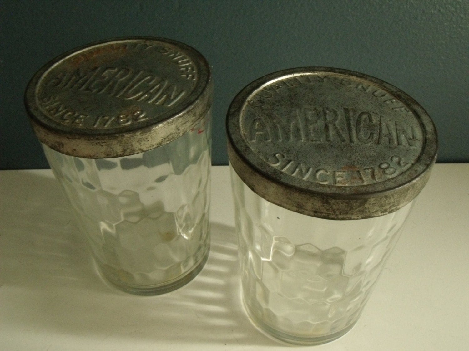Vintage Glass Snuff Jars Metal Lid American Garrett