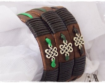 Men's Leather Bracelet, Men's Irish Bracelet, Gaelic Leather Bracelet, Wiccan Pagan Jewelry, Nordic Leather Bracelet Cuff, Men's Celtic Cuff