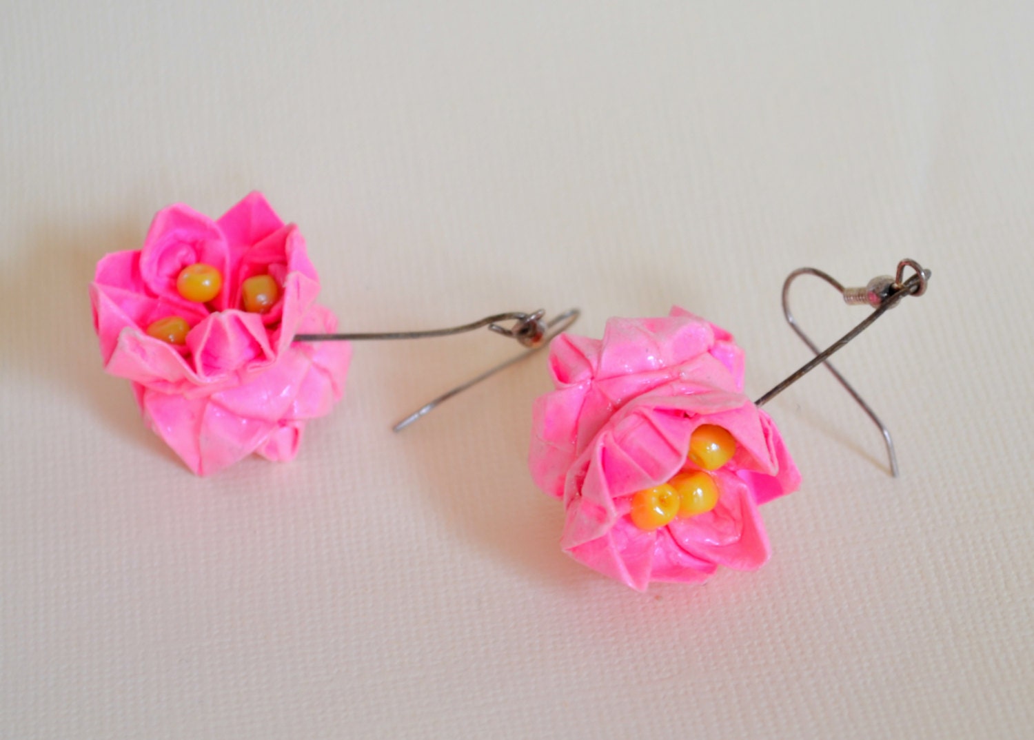 fabric flower origami lotus Earrings Lotus Pink Jewelry by Origami Flower Folded JustFolds